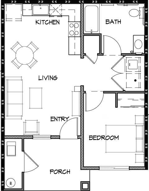 A diagram of a house layout with labeled rooms.